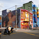 Mural-covered buildings in Bogota, Colombia.